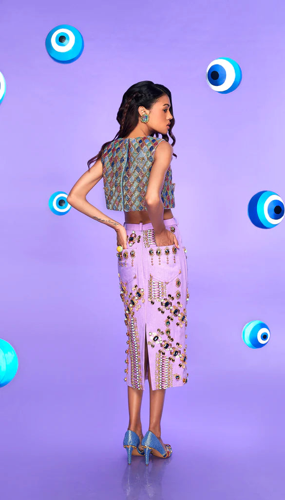 MINDY - EMBELLISHED SKIRT AND CROP TOP SET