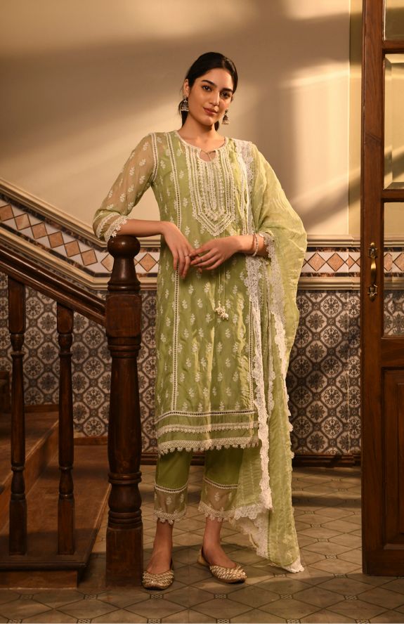 Sanaz Set Green Abhaa Dupatta