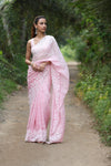 Mulmul Organza Ombre Roja Pink Saree Sale price
