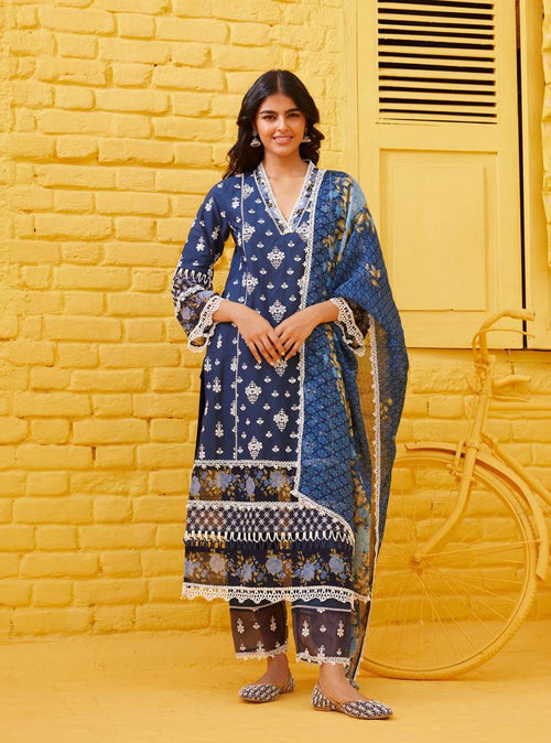 Revaari Set-Siyara Dupatta - Navy