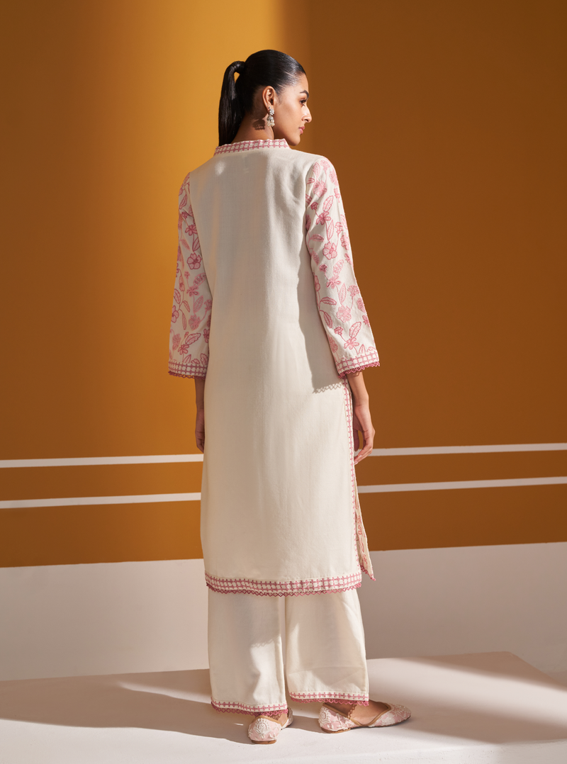 Mulmul Wool Clare Off White Kurta With Mulmul Wool Clare Off White Pant