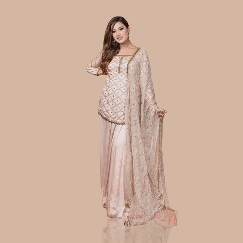 Golden beige kurta with skirt and dupatta