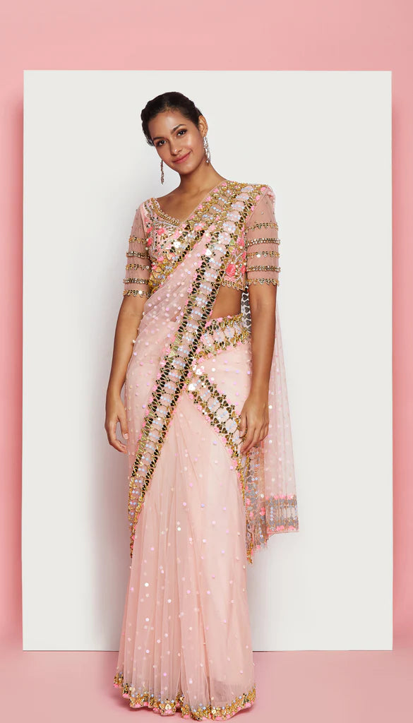 BARELY BLUSH - BLUSH PINK EMBELLISHED SAREE SET