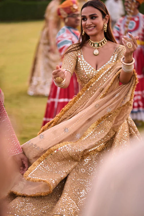 FLORAL MOTIF TISSUE LEHENGA SET