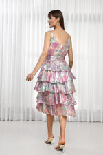 Hibiscus Printed Sequins Layered Dress