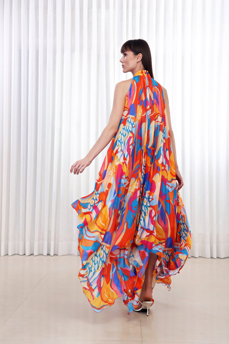 Pop Abstract Printed High Low Dress