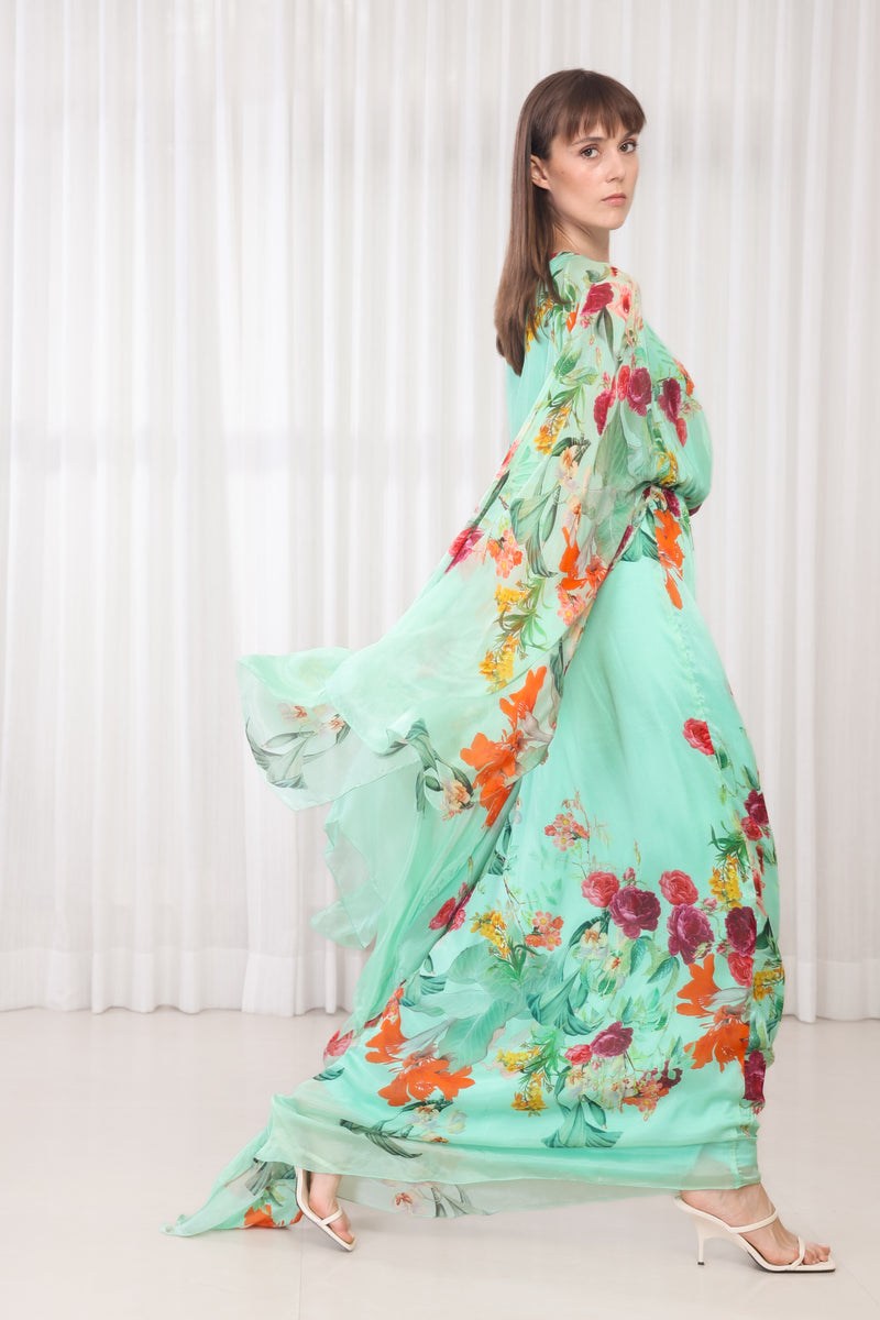 Dahlia Bouquet Printed Kaftan Dress