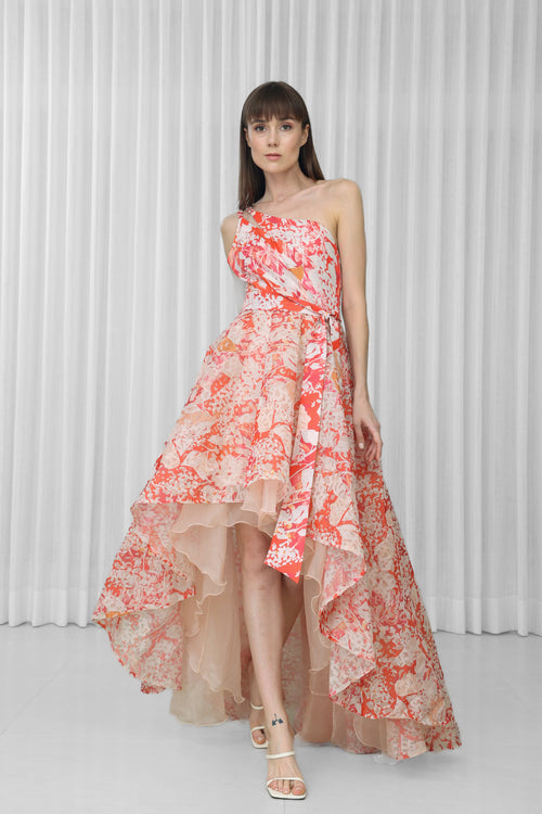 Maple Leaves Printed Organza Dress