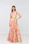 Dahlia Bouquet Printed Chiffon Dress in Scuba and Lazer Details