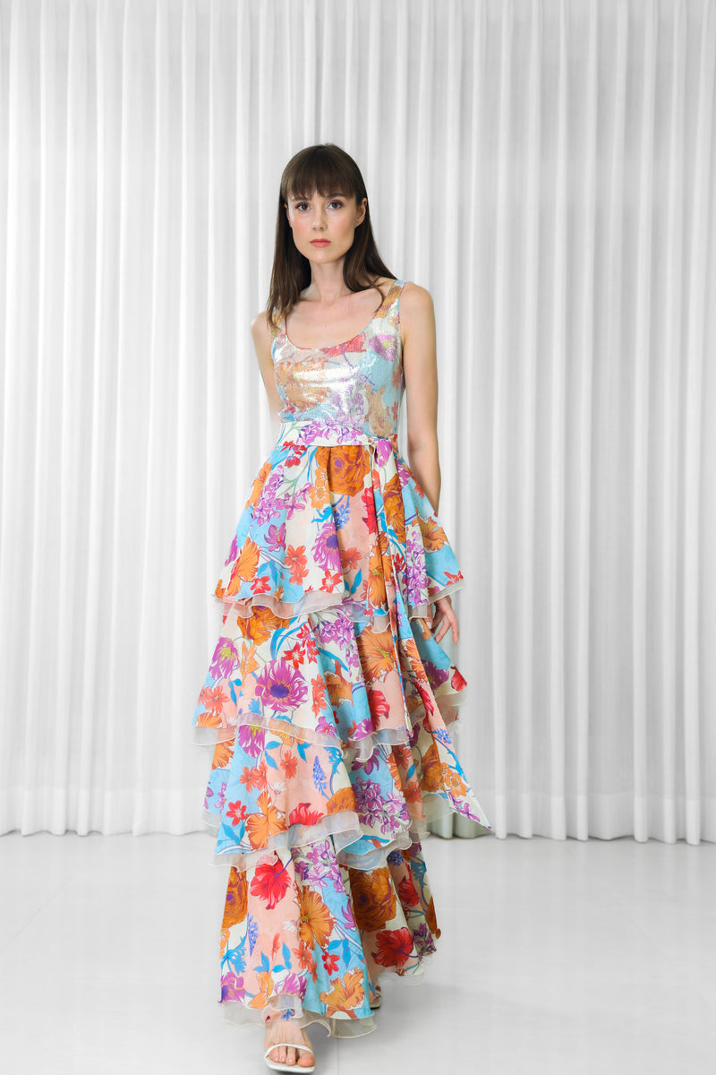 Hibiscus Printed Layered Dress