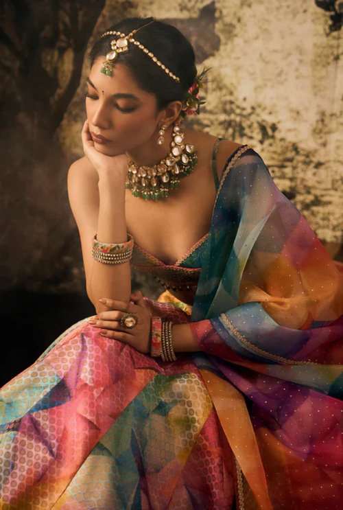 Brocade Kaleidoscope Print Lehenga