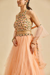 PEACH GATHERED LEHENGA SET