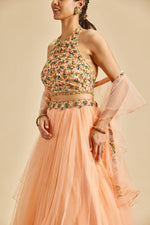 PEACH GATHERED LEHENGA SET