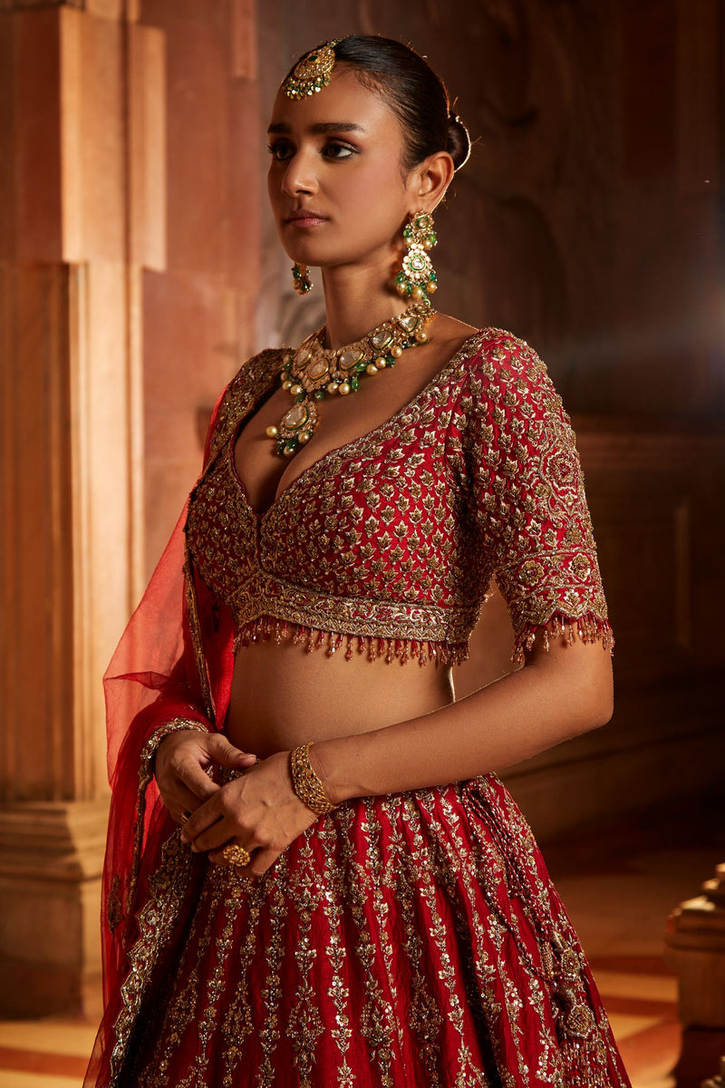 DEEP RED BRIDAL LEHENGA CHOLI SET