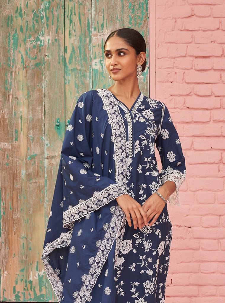 Roli Set-Sneh Dupatta  - Navy