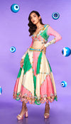 MOSAIC TRIP - TRI-COLOR PANELLED HALF LEHENGA SET