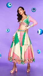 MOSAIC TRIP - TRI-COLOR PANELLED HALF LEHENGA SET