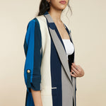 BLUE STRIPE PRINT BLAZER SET