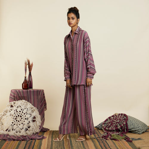 MERLOT BOHO STRIPE PRINT OVERSIZED COORD SET