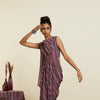 MERLOT BOHO STRIPE PRINT CROP TOP WITH ATTACHED DRAPE WITH PANTS