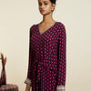 WINE PRINTED FRONT TIE UP TUNIC SET