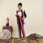 MERLOT STRIPE PRINT BLAZER SET