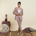 MERLOT GEO PRINT STRIPE PRINT BLAZER SET