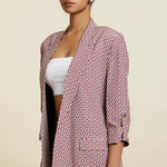 MERLOT GEO PRINT STRIPE PRINT BLAZER SET