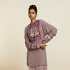 WINE GEO EMBELLISHED YOKE KURTA PAIRED WITH DRAPE SKIRT