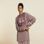 WINE GEO EMBELLISHED YOKE KURTA PAIRED WITH DRAPE SKIRT