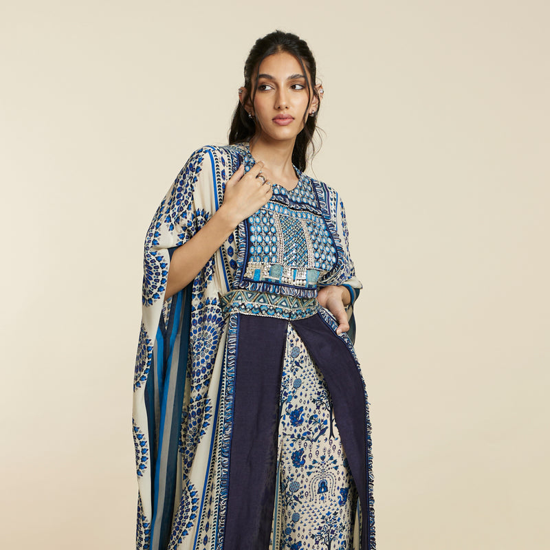 BLUE BUTTA STRIPE KAFTAN WITH BELT AND PANTS