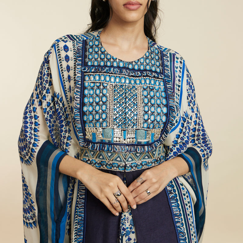 BLUE BUTTA STRIPE KAFTAN WITH BELT AND PANTS