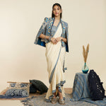 BEIGE CASCADE SAREE WITH  BUSTIER AND NOOR JACKET