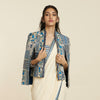 BEIGE CASCADE SAREE WITH  BUSTIER AND NOOR JACKET