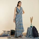 BLUE BOHO CASCADE SAREE WITH  BUSTIER