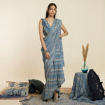 BLUE BOHO CASCADE SAREE WITH  BUSTIER