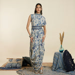 SAFAR BLUE JAAL DRAPE DRESS WITH BELT