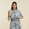 SAFAR BLUE JAAL DRAPE DRESS WITH BELT