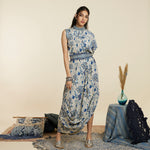 SAFAR BLUE JAAL DRAPE DRESS WITH BELT