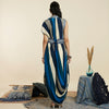 BLUE STRIPE DRAPE DRESS WITH BELT