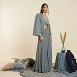 BLUE GEO PRINT NOOR JACKET SET