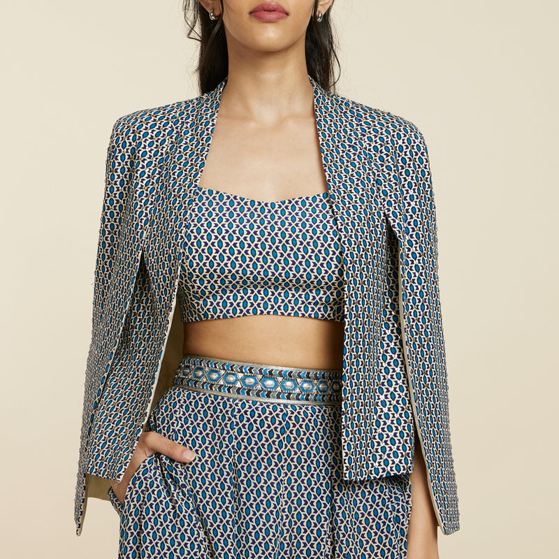 BLUE GEO PRINT NOOR JACKET SET