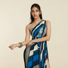 BLUE STRIPE PRINT EMBELLISHED SAREE DRAPED GOWN