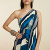 BLUE STRIPE PRINT EMBELLISHED SAREE DRAPED GOWN