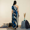 BLUE STRIPE PRINT ONE SHOULDER COWL DRESS