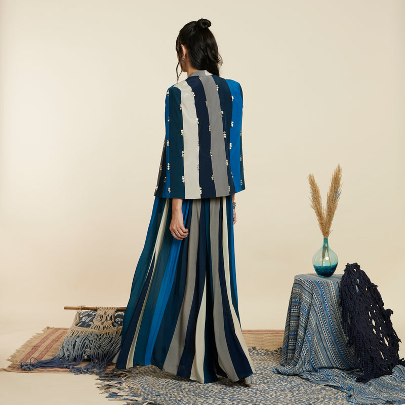 BLUE STRIPE PRINT NOOR JACKET SET