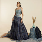 BLUE TEXTURED BUSTIER TEAMED WITH SKIRT