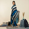 BLUE STRIPE PRINT ONE SHOULDER SAREE WITH PANTS