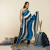 BLUE STRIPE PRINT ONE SHOULDER SAREE WITH PANTS