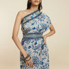 BLUE SAFAR JAAL PRINT ONE SHOULDER COWL DRESS